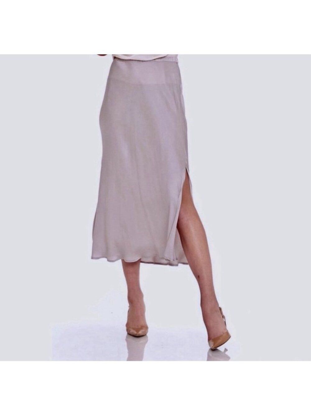 yfb young fabulous broke Solid Blush Pink satin Felicity side slit Midi skirt L